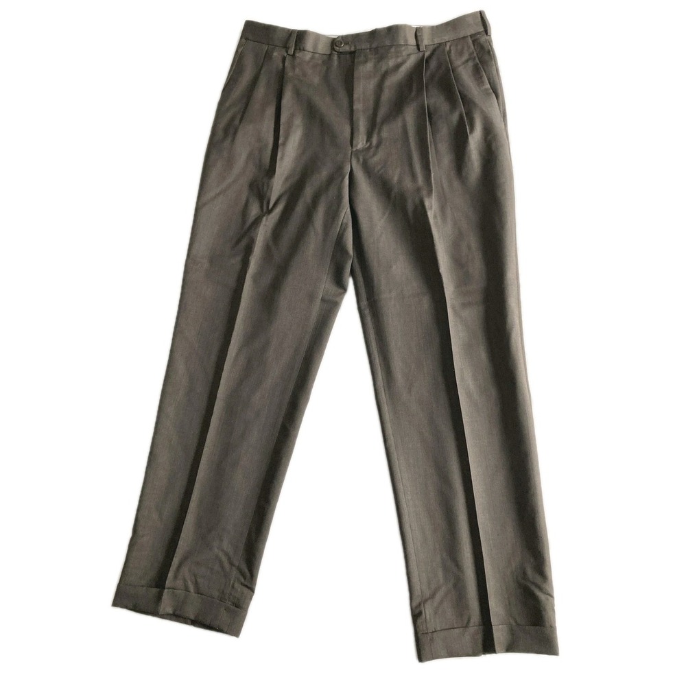 Zanella Dress Pants Mens 40 (38x32) Brown/Taupe Wool Bennett Pleated Cuff Italy